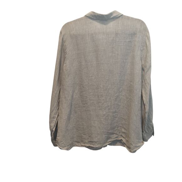 J. Jill Love Linen Sz L Petite Grey 100% Linen Long Sleeve Button Front Shirt - Picture 5 of 5